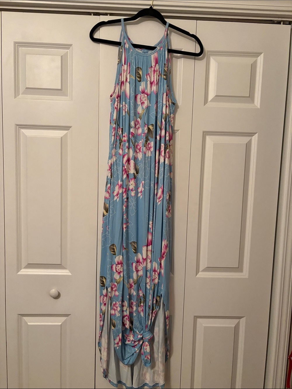 Light Blue Floral Maxi Halter Dress